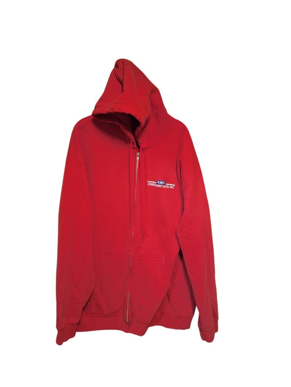 VINTAGE 90s LSM Lynden Sheet Metal INC Red Zip Up Hoodie Sweater XLARGE READ